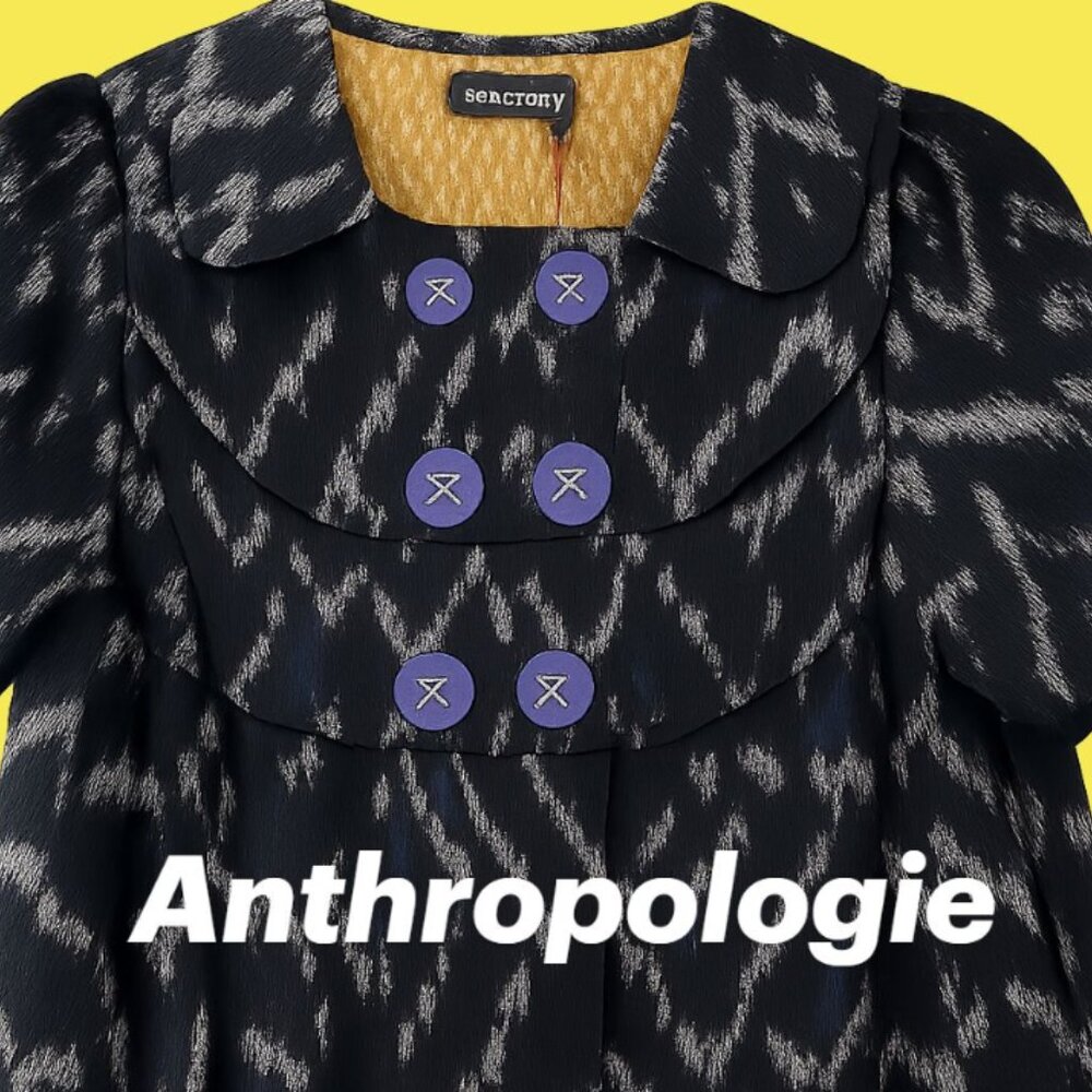 Anthropologie Taikonhu Stylish Black and Blue Ikat Blazer